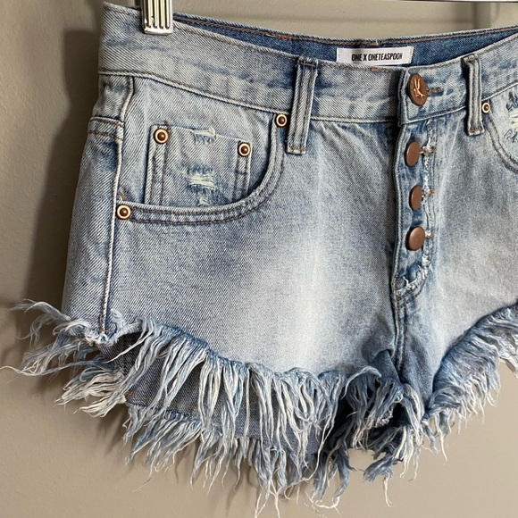 ONE Teaspoon “Brandos” Jean Shorts Relaxed Fit Long Rise Button Fly Size 24 - Picture 5 of 16